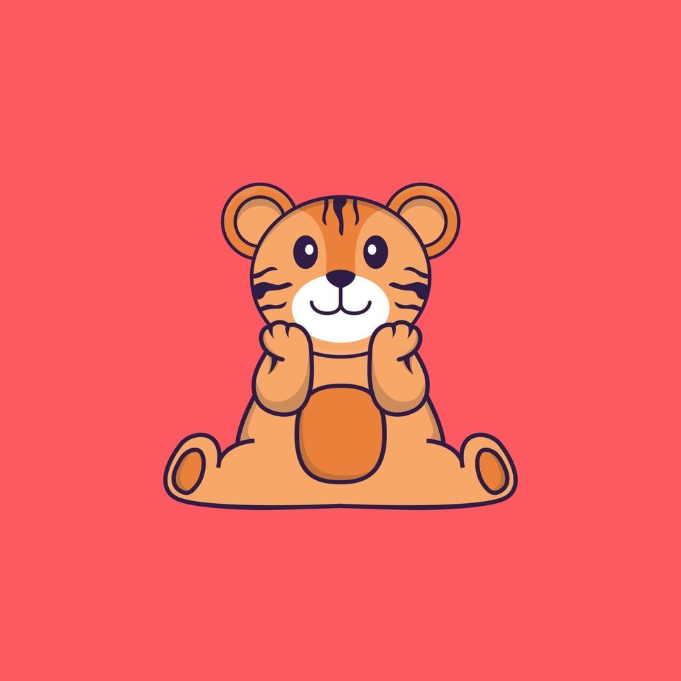 tigre bonito está sentado. conceito de desenho animado animal isolado. pode ser usado para t-shirt, cartão de felicitações, cartão de convite ou mascote. estilo cartoon plana vetor