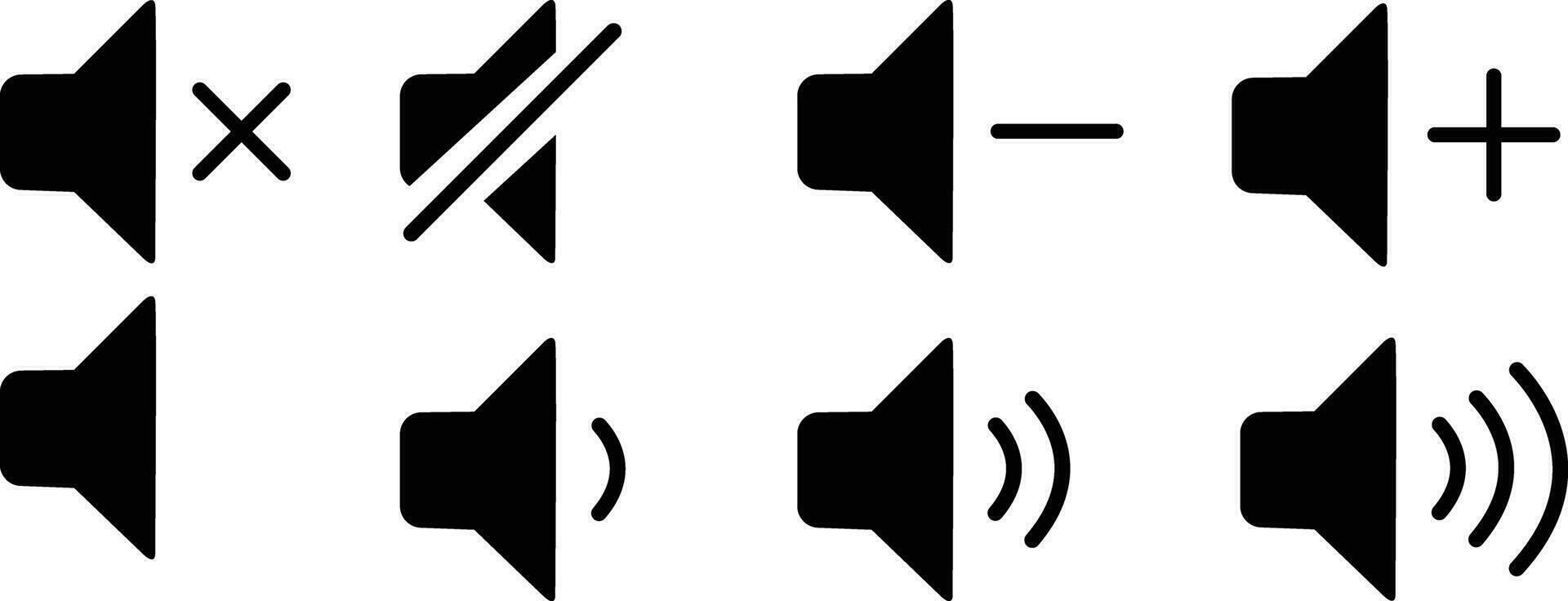 silhueta volume ícones definir. som volume ícones. Preto volume audio ícones. alto falante volume símbolo. alto e silenciado caixas de som vetor ilustração