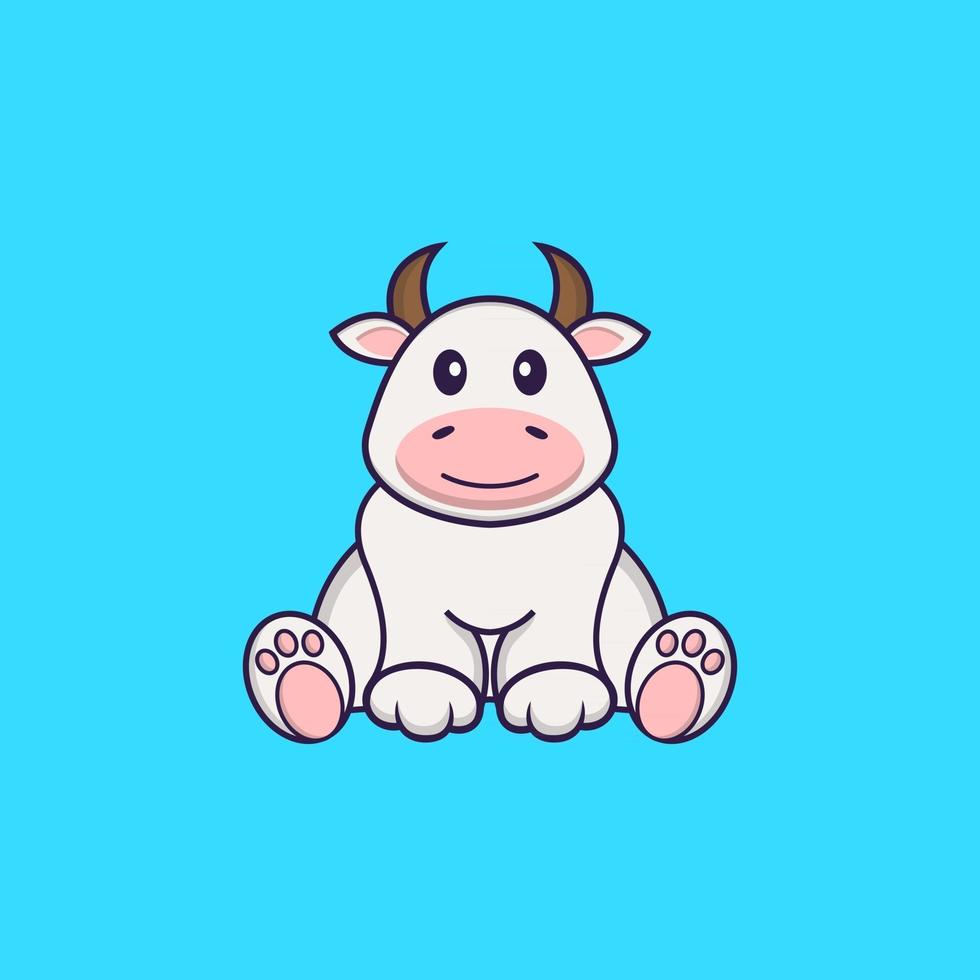 vaca bonita está sentada. conceito de desenho animado animal isolado. pode ser usado para t-shirt, cartão de felicitações, cartão de convite ou mascote. estilo cartoon plana vetor