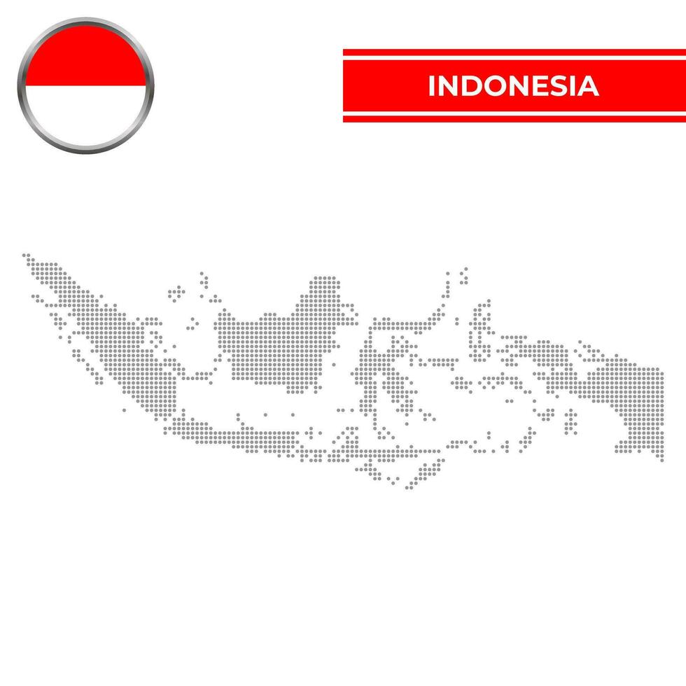 pontilhado mapa do Indonésia com circular bandeira vetor