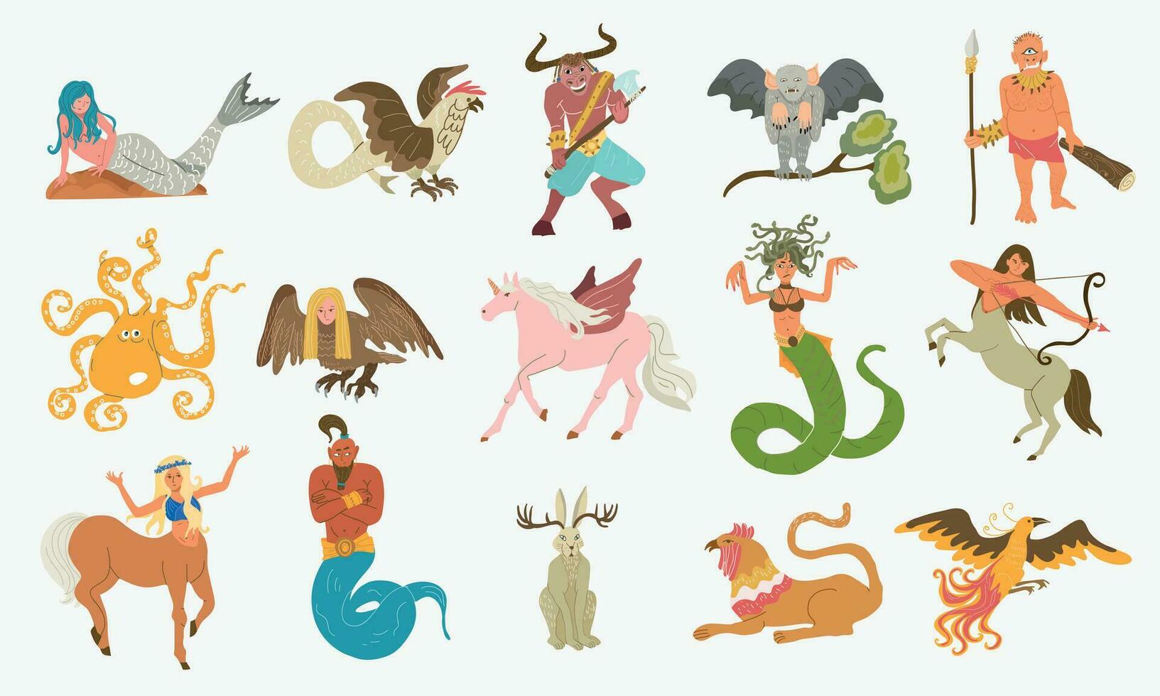 mítico criaturas ícone conjunto vetor