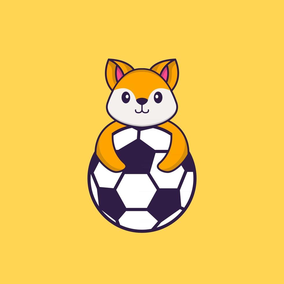 raposa bonita jogando futebol. conceito de desenho animado animal isolado. pode ser usado para t-shirt, cartão de felicitações, cartão de convite ou mascote. estilo cartoon plana vetor