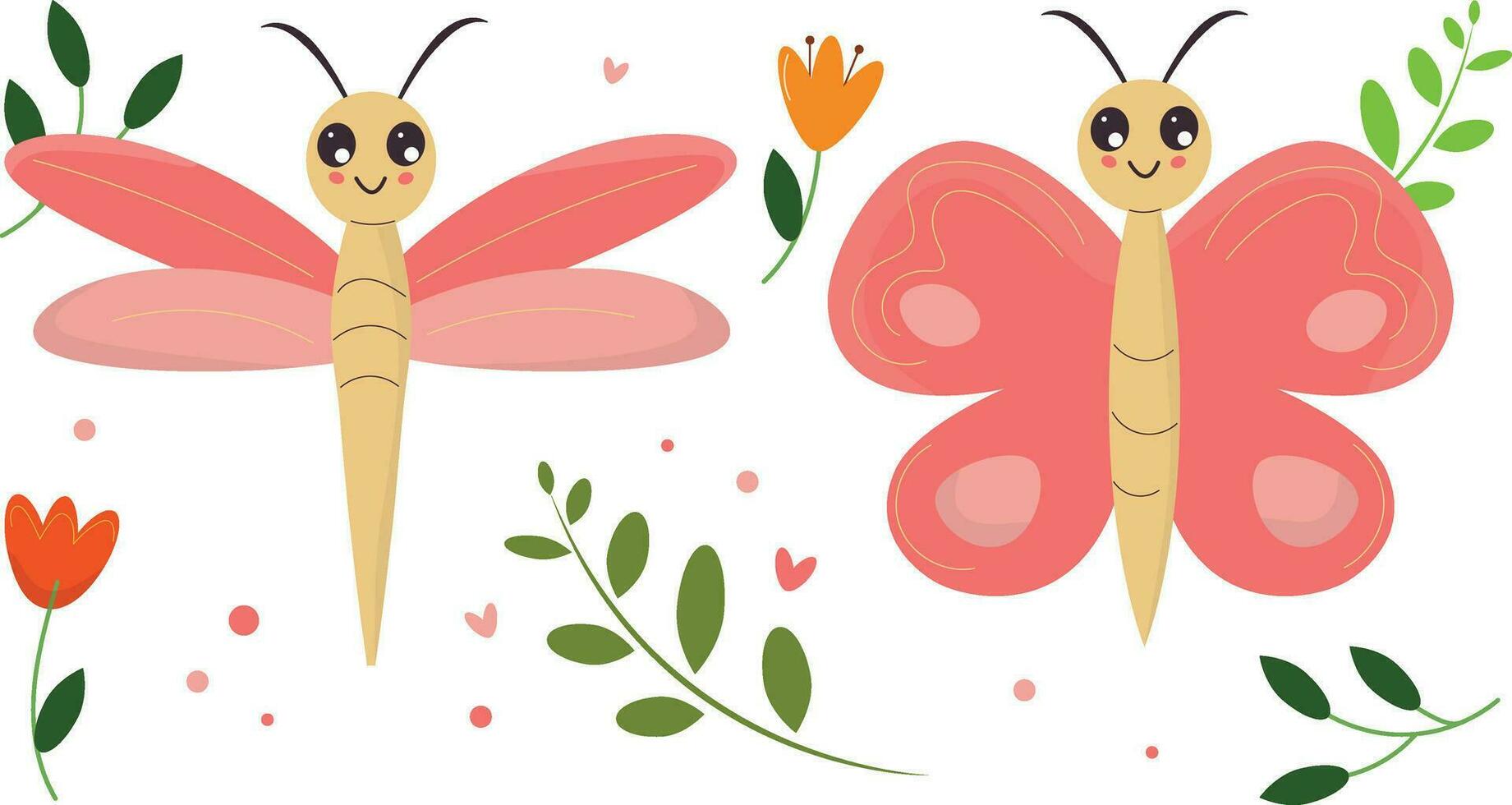 libélula e borboleta desenho animado insetos, inseto clipart vetor
