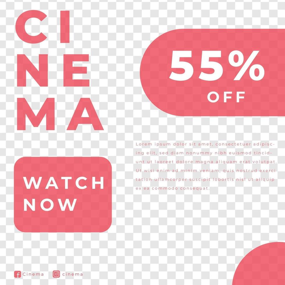 cinema filme grand lauch preto freeday com desconto bilhete pôster modelo de mídia social vermelho moderno estilo minimalista vetor