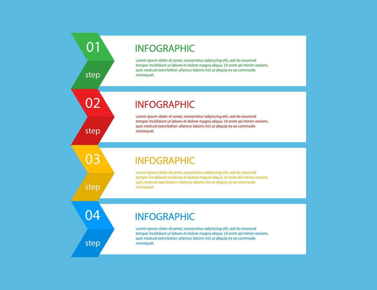 infográfico bandeira com 4 passos. gráfico diagrama em formação dentro verde, vermelho, amarelo e azul cores. retângulo modelo o negócio rótulo. fluxo de trabalho infográfico dentro plano Projeto. vetor eps 10.