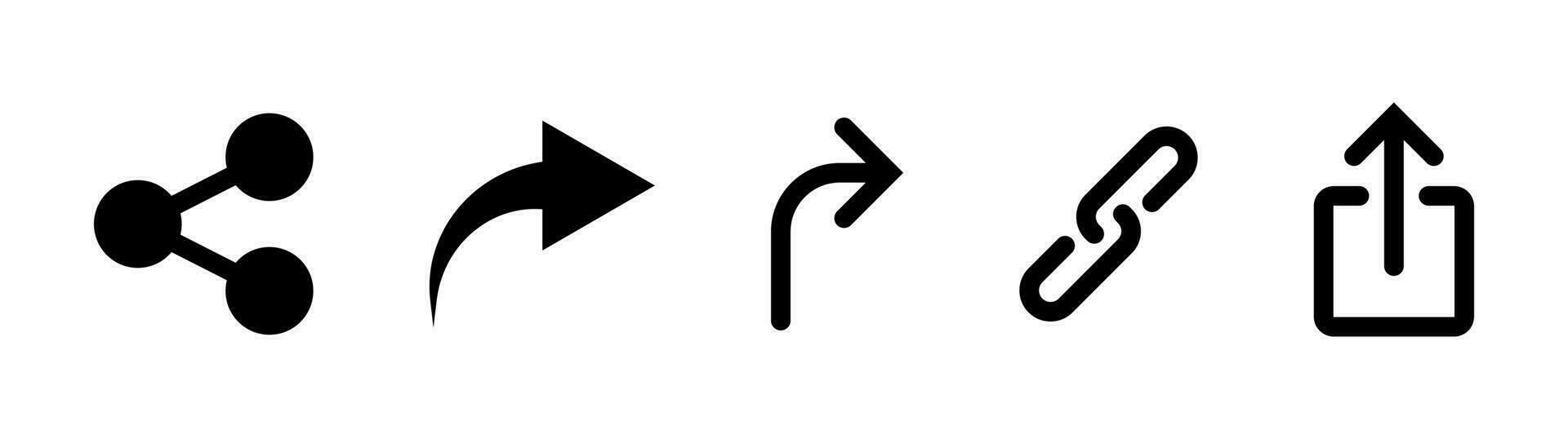 compartilhar símbolo definir. partilha ícones dentro Preto. ligação placa. seta e cadeia ligação ícone. vetor