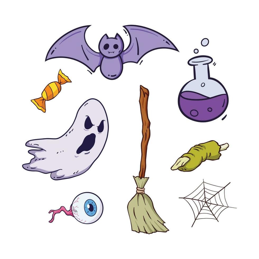 coleção de elementos de halloween desenhada à mão vetor