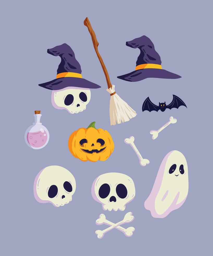 coleção de elementos de halloween desenhada à mão vetor