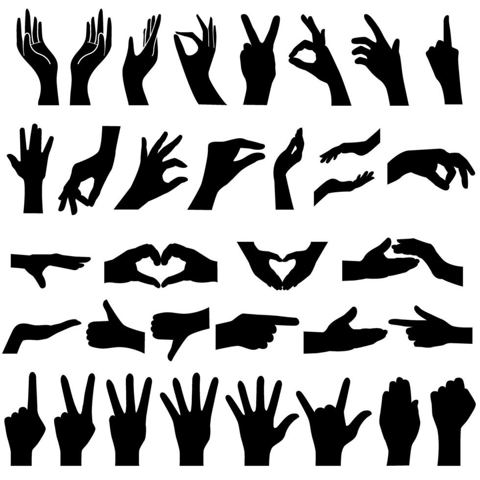 mão símbolo ícone vetor definir. mão ilustração placa coleção. símbolo mostrando de a mão placa.
