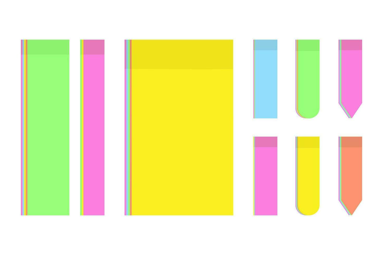 grande vetor conjunto do brilhante colorida adesivos para notas dentro vários larguras e formas dentro na moda tons