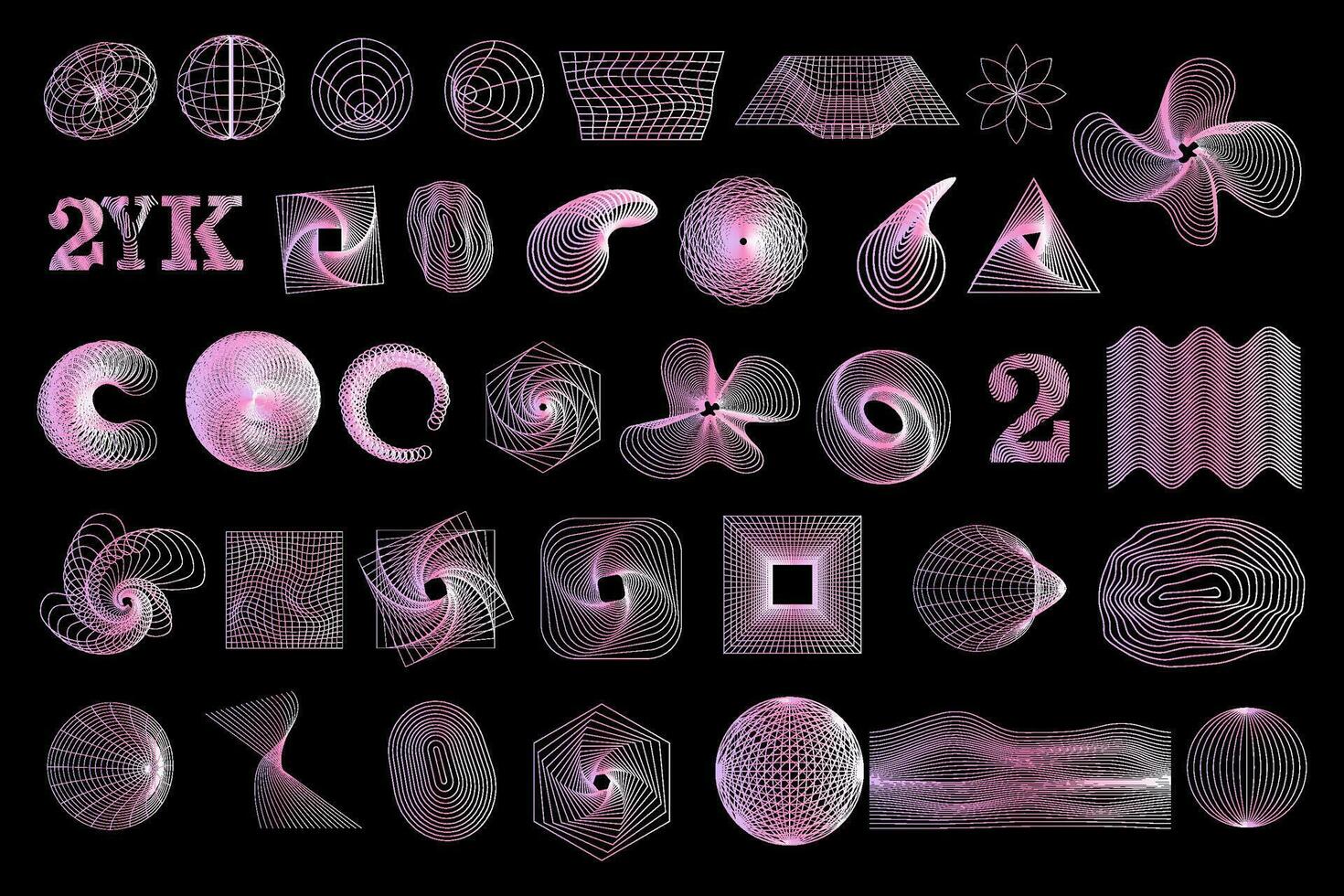 conjunto do gradiente abstrato ano 2000 geométrico estrutura de arame elementos e formas. retro Projeto elementos. vetor