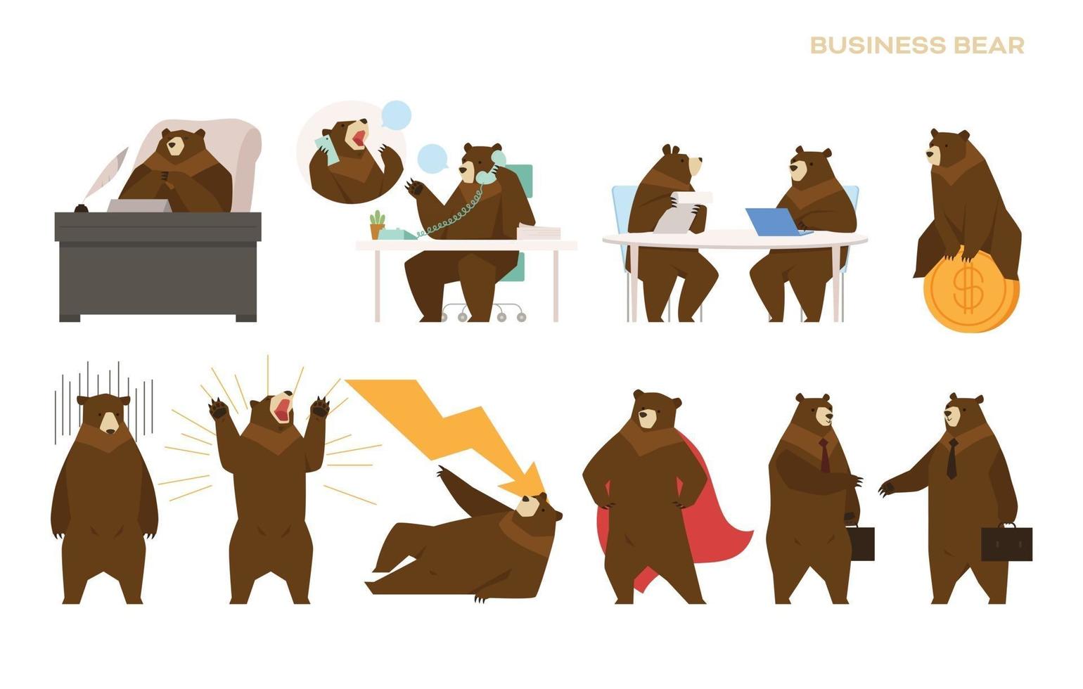 coleção de personagens de urso de negócios. vetor