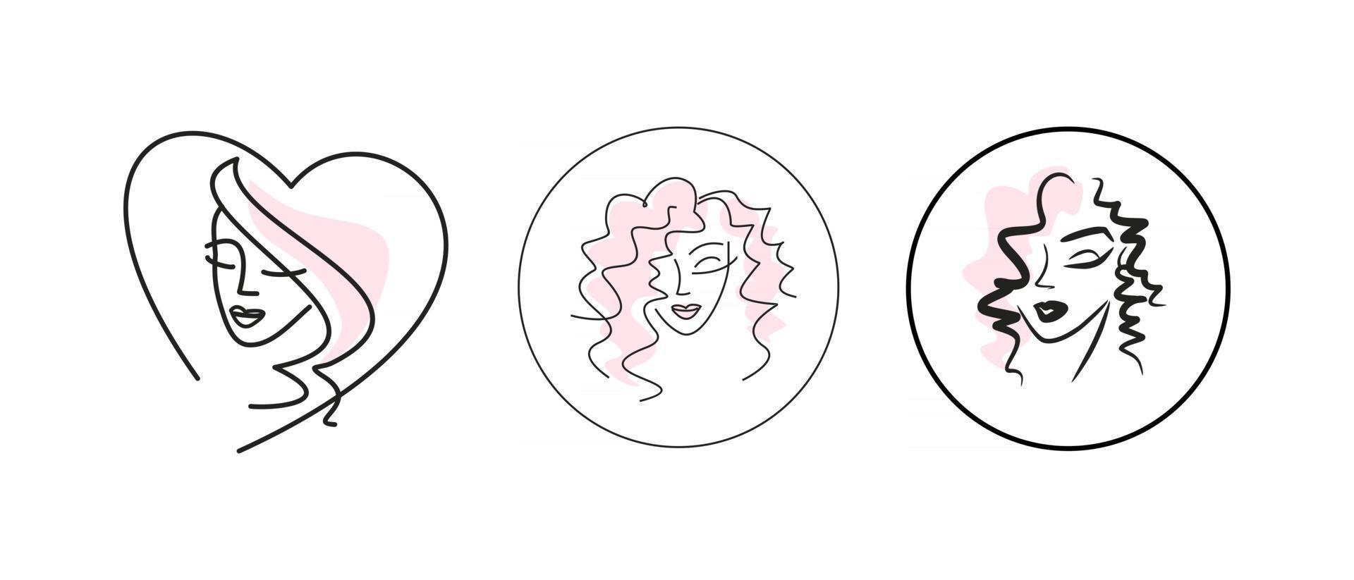 conjunto de logotipo de rosto de menina. emblemas para salão de beleza ou spa vetor