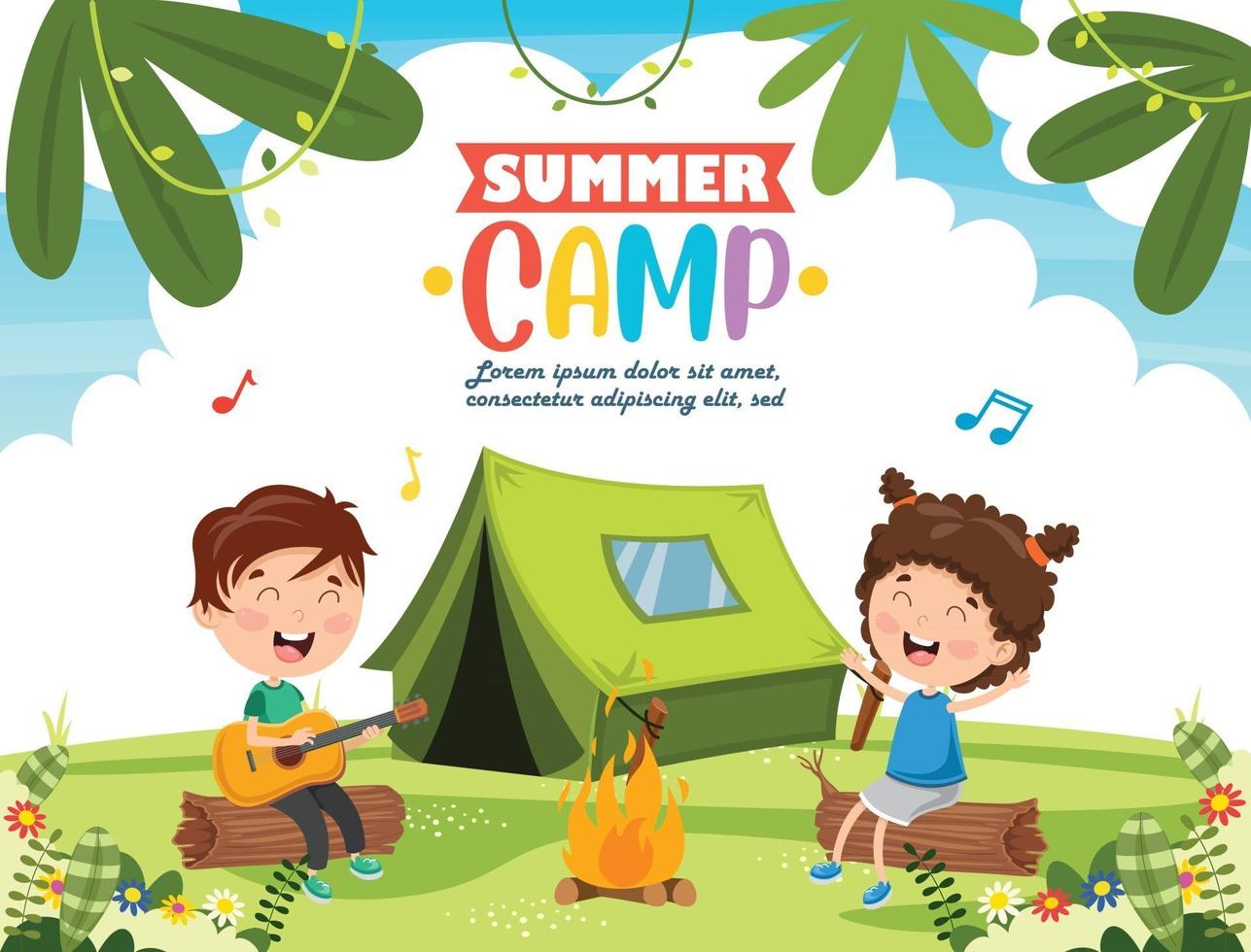 crianças engraçadas no acampamento de verão vetor