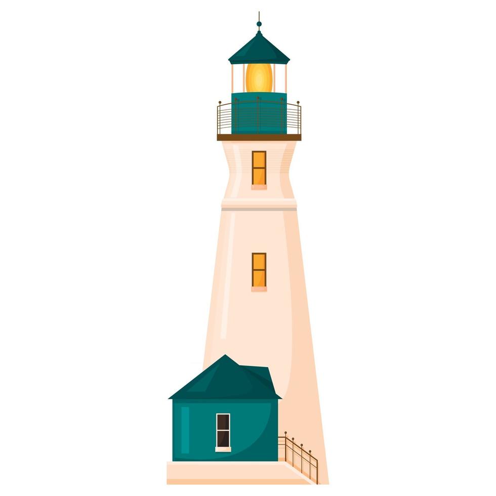 a torre do farol é isolada em um fundo branco. estilização. ilustração vetorial. vetor