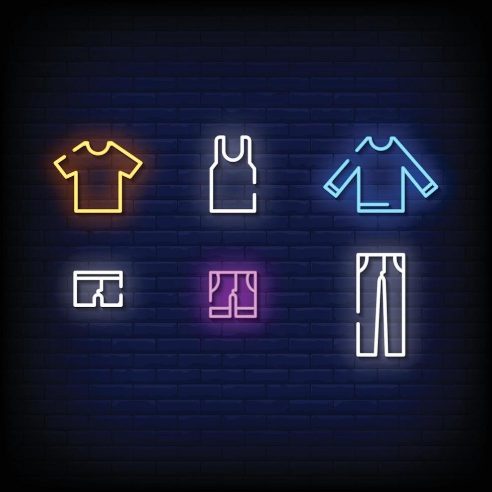 camisa e calça símbolo sinais de néon estilo texto vetor