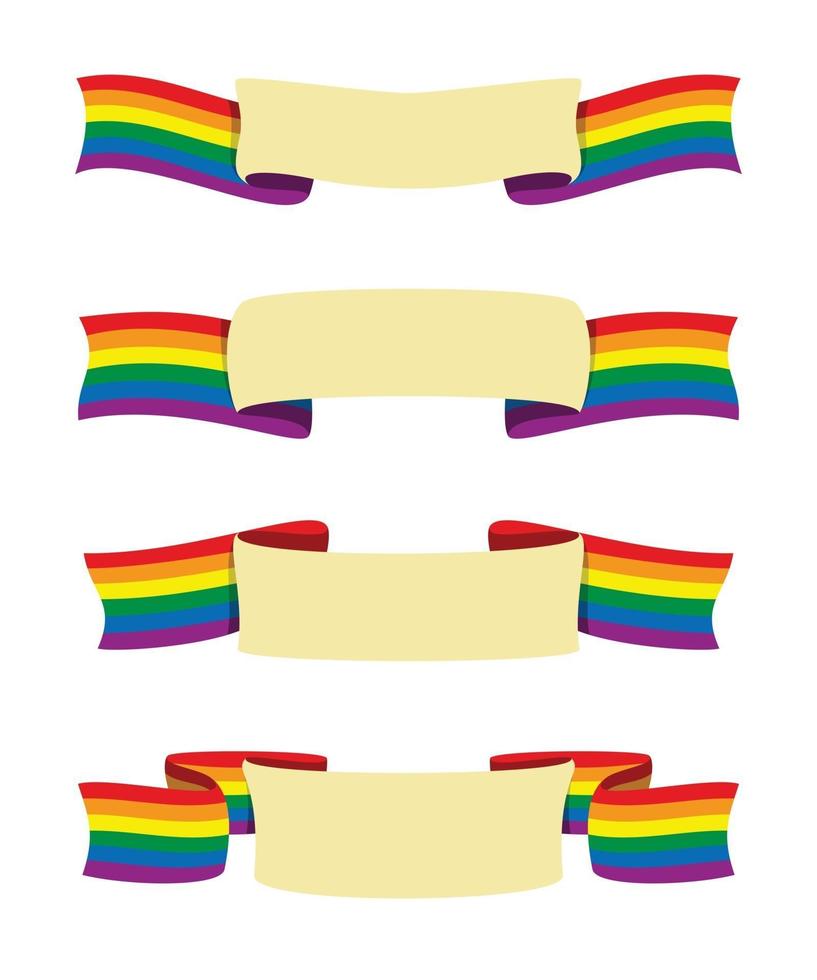 quatro fitas de estilo de banner de bandeira de arco-íris com espaço de cópia para palavras para a atividade lgbt. vetor