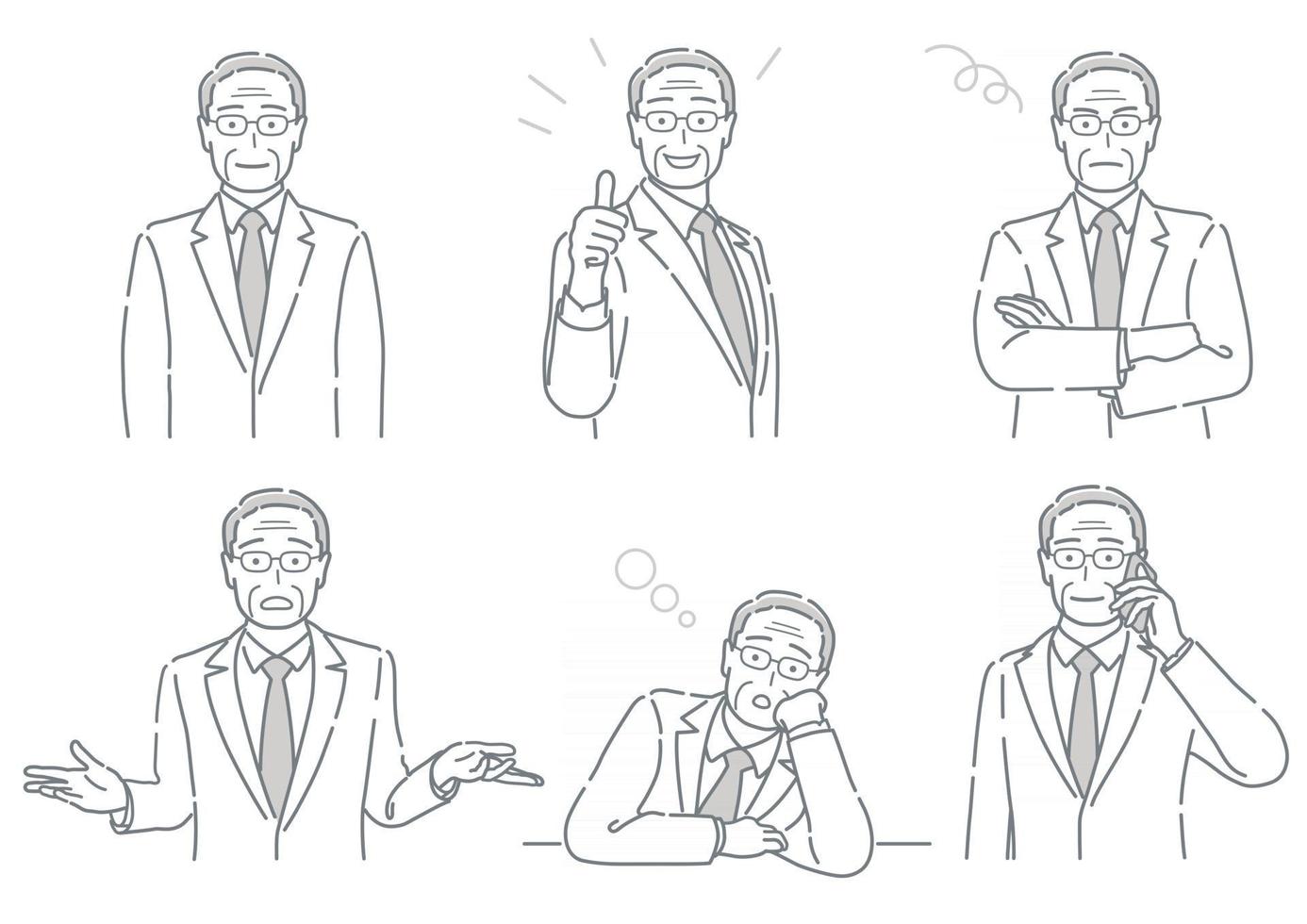 conjunto de vetor de empresário com diferentes poses expressando uma variedade de emoções isoladas em um fundo branco