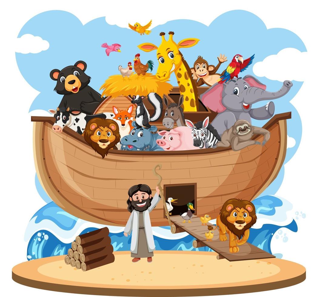 arca de noé com animais isolados no fundo branco vetor