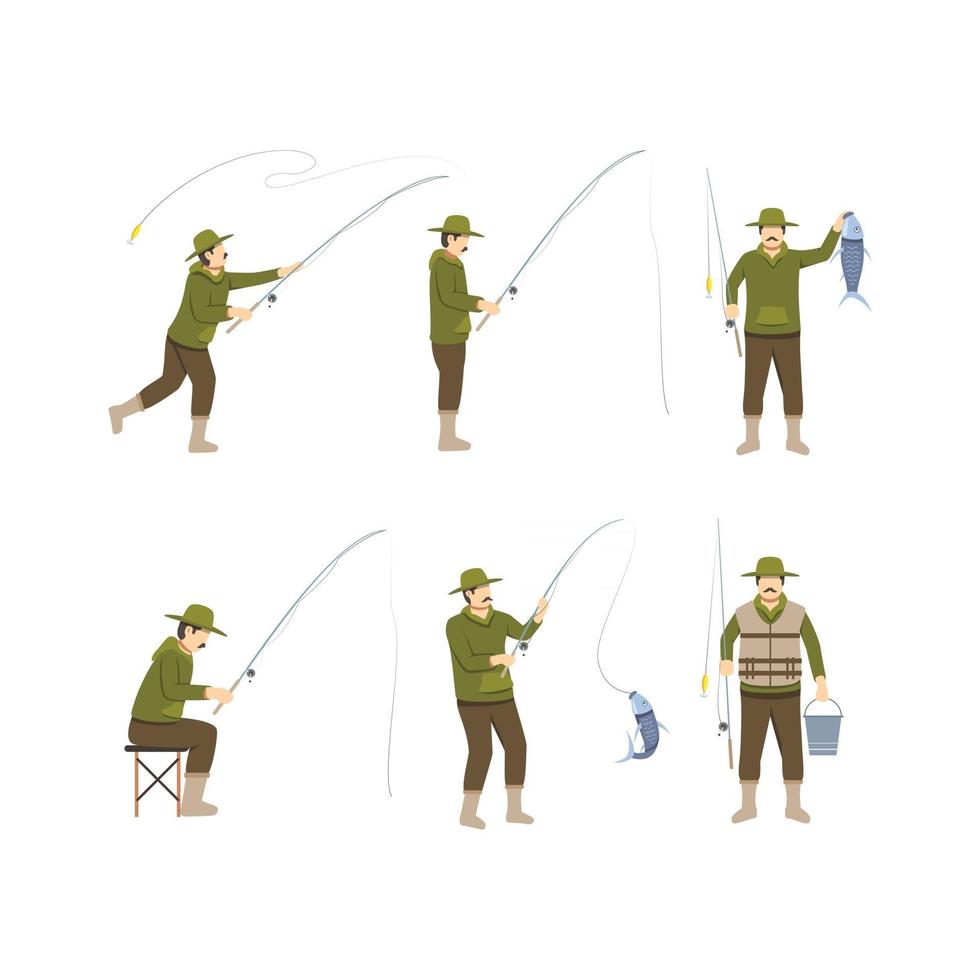 coleção de personagens pescadores vetor