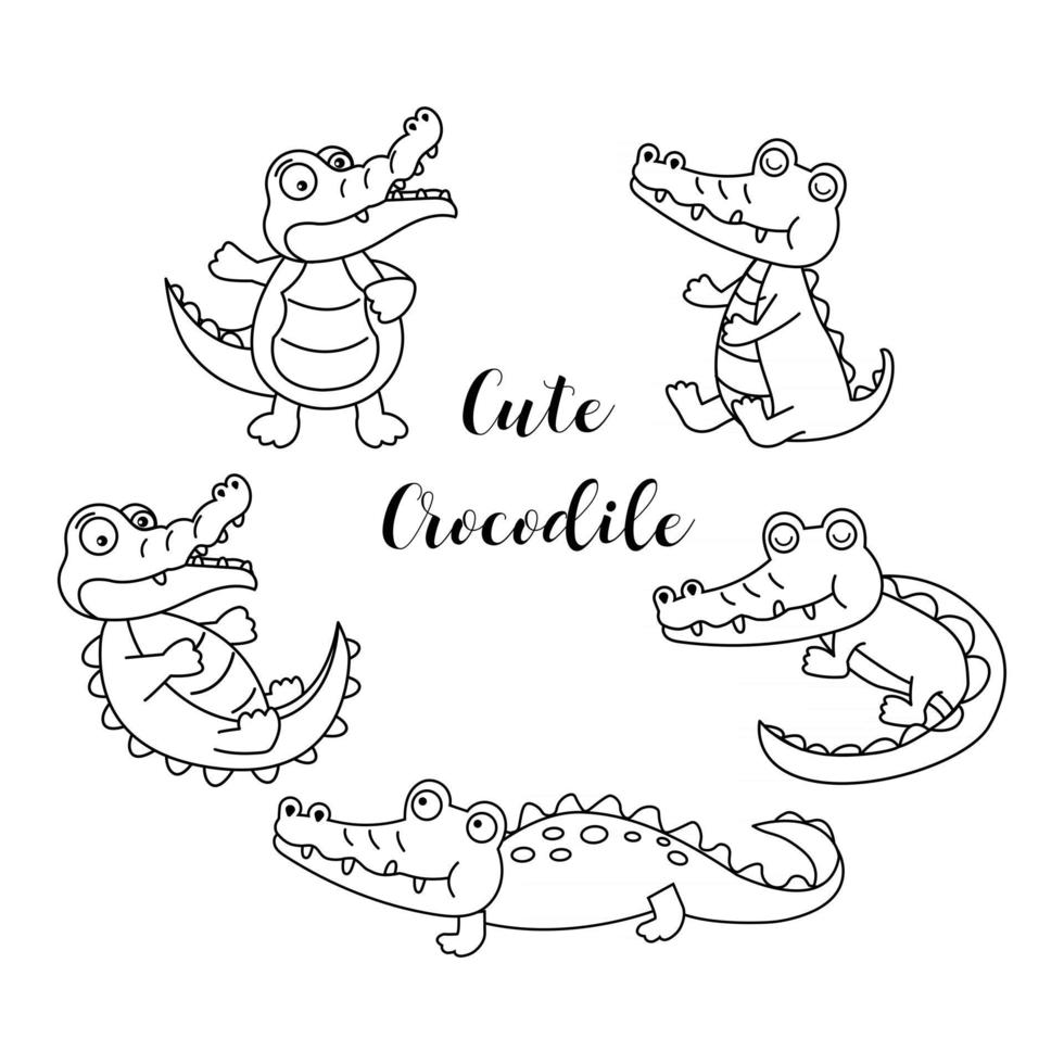 conjunto de desenho bonito de crocodilo. vetor