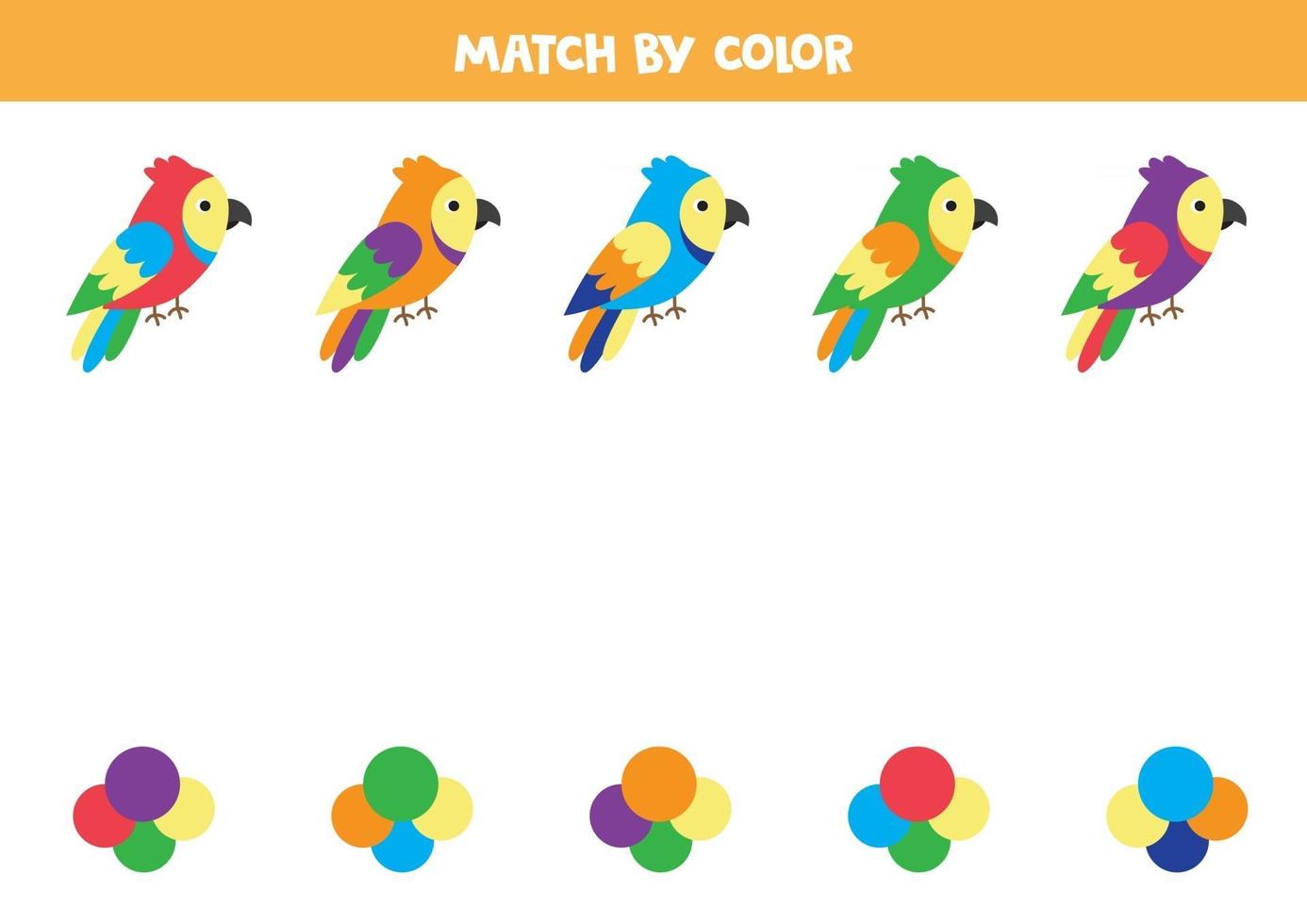 combinar papagaios de desenhos animados por cor. vetor