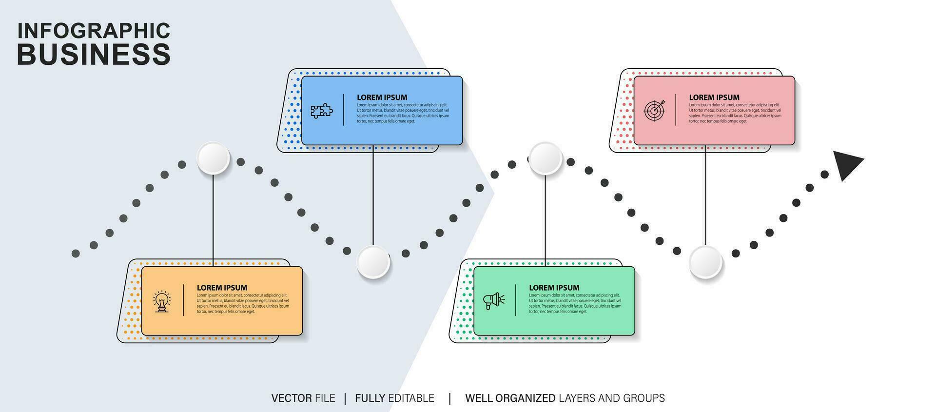 modelo de infográfico de negócios. rótulo de design de linha fina com ícone e 4 opções, etapas ou processos. vetor