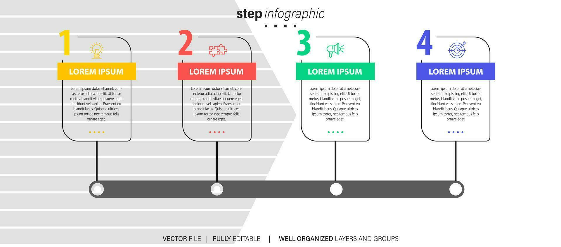 Linha do tempo infográfico fino linha Projeto com ícones. modelo para gráfico, diagrama, apresentações. o negócio conceito com 4 opções. vetor ilustração.