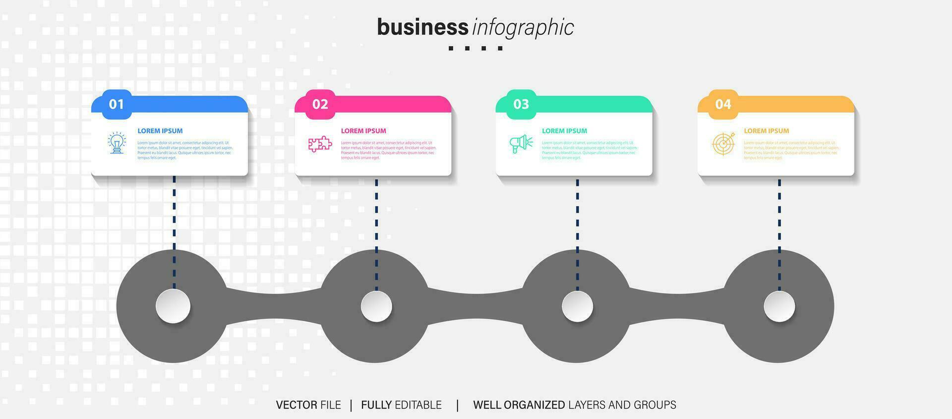 modelo de infográfico de negócios. rótulo de design de linha fina com ícone e 4 opções, etapas ou processos. vetor