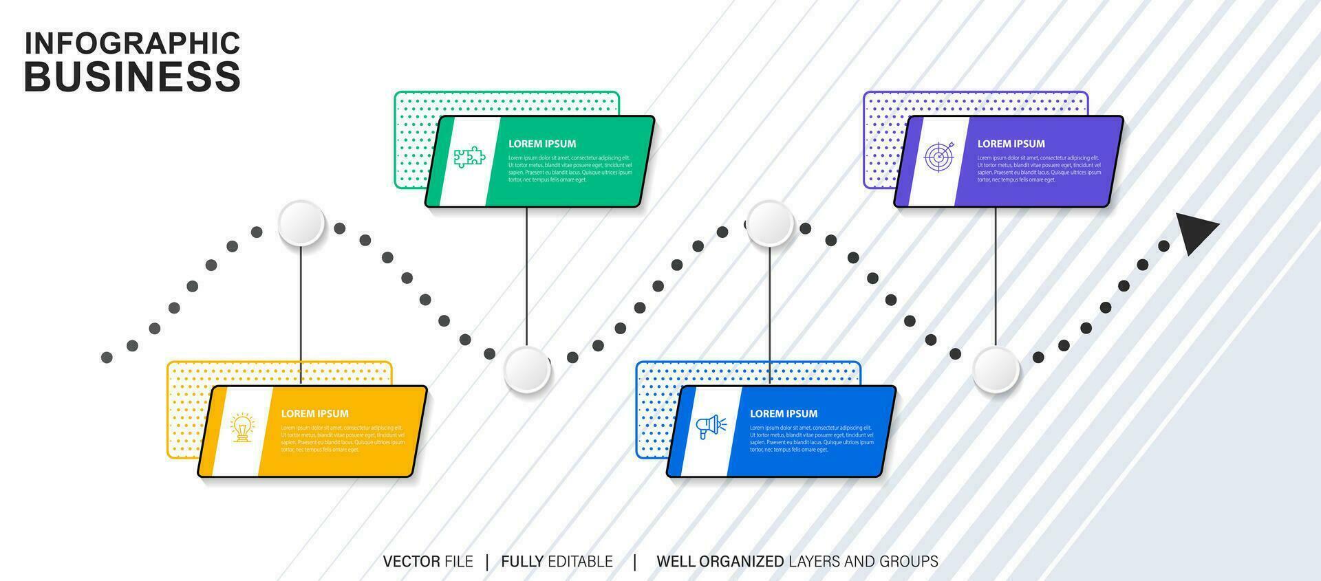 modelo de infográfico de negócios. rótulo de design de linha fina com ícone e 4 opções, etapas ou processos. vetor