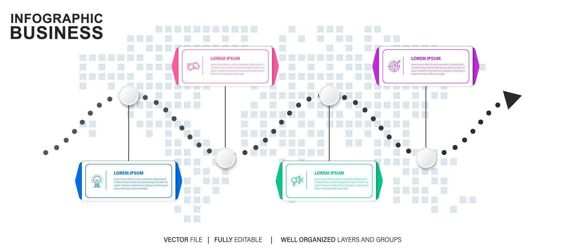 infográfico Projeto modelo. Linha do tempo conceito com 4 passos vetor