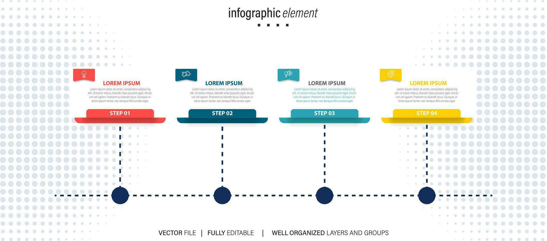 vetor infográfico modelo com rótulo, integrado botão. o negócio conceito com 4 opções. para contente, diagrama, fluxograma, passos, peças, Linha do tempo infográficos, fluxo de trabalho, gráfico.