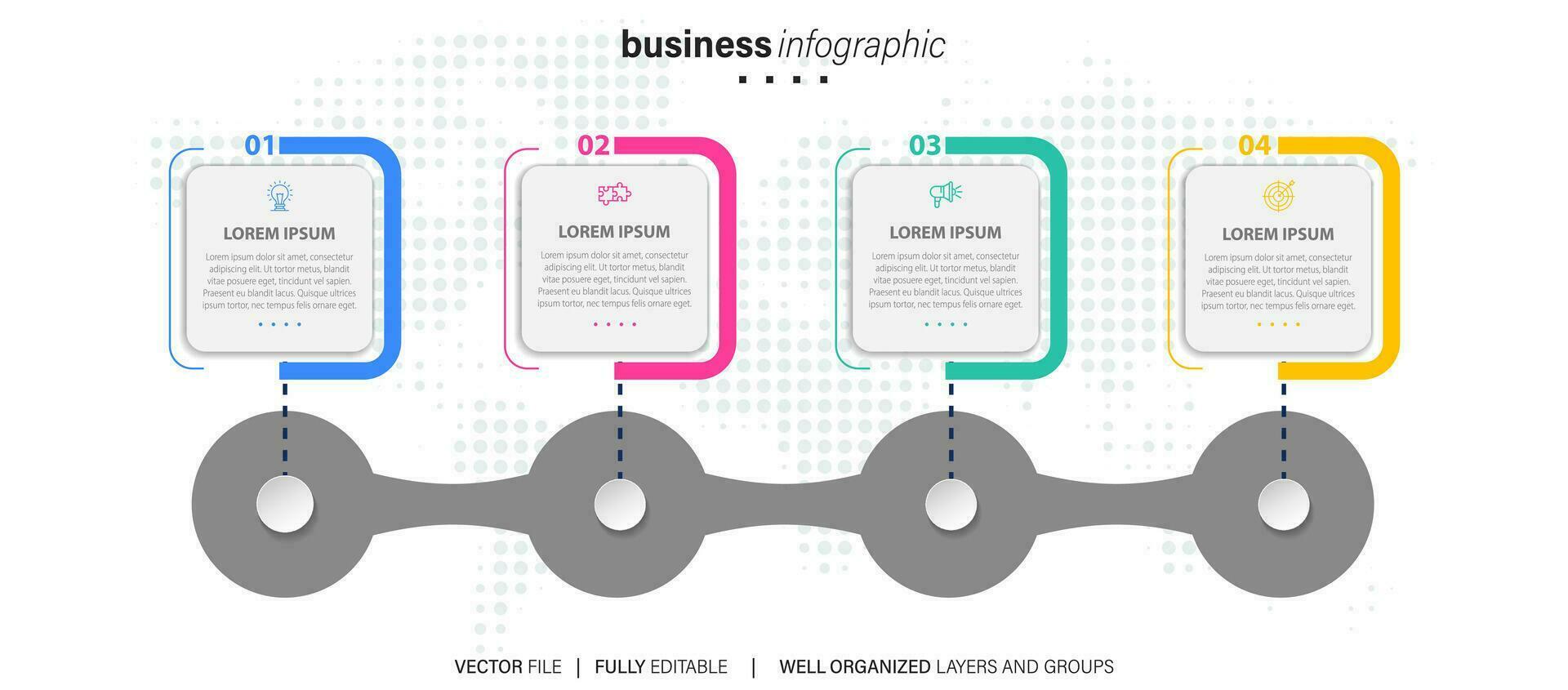 etapas design de modelo infográfico de processo de cronograma de visualização de dados de negócios com ícones vetor