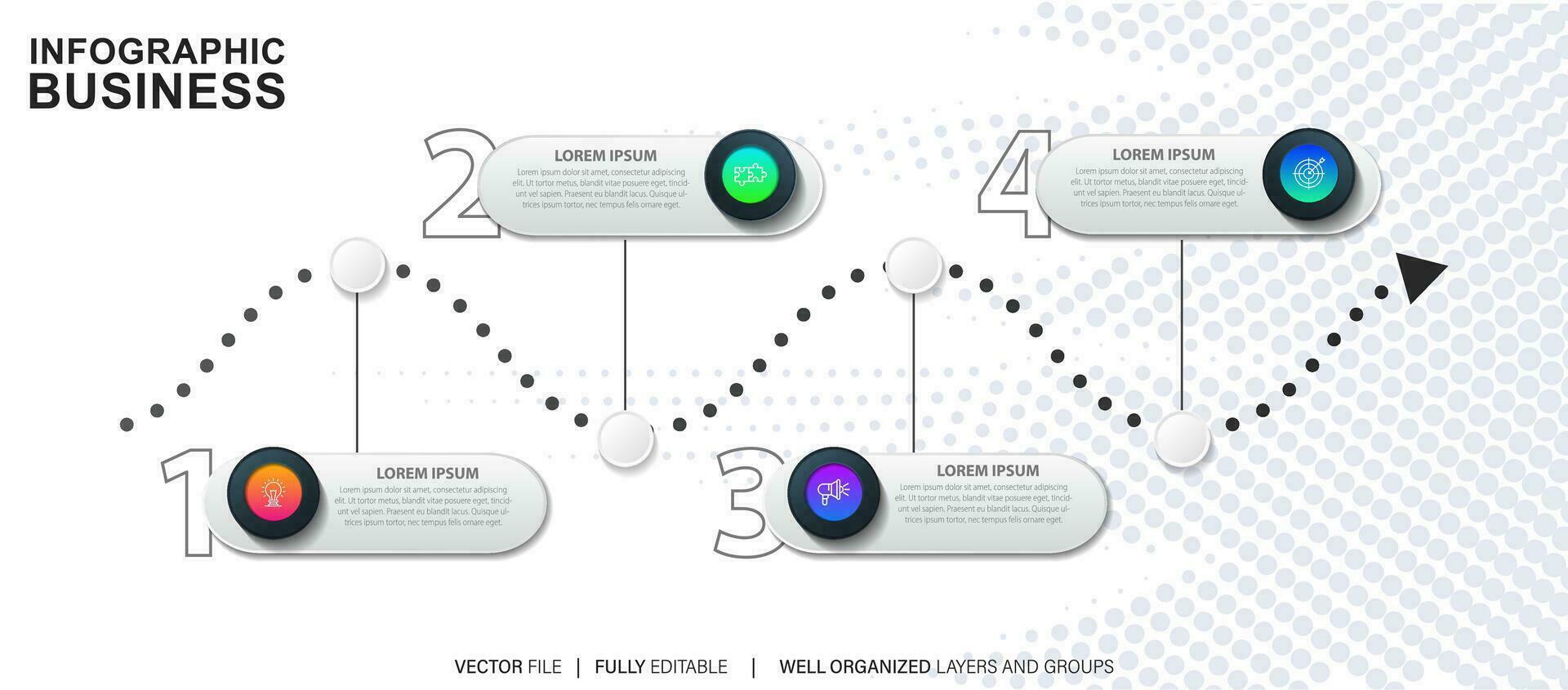 modelo de infográfico de negócios. rótulo de design de linha fina com ícone e 4 opções, etapas ou processos. vetor