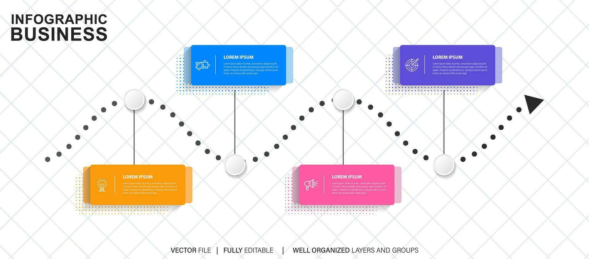 modelo de infográfico de negócios. rótulo de design de linha fina com ícone e 4 opções, etapas ou processos. vetor