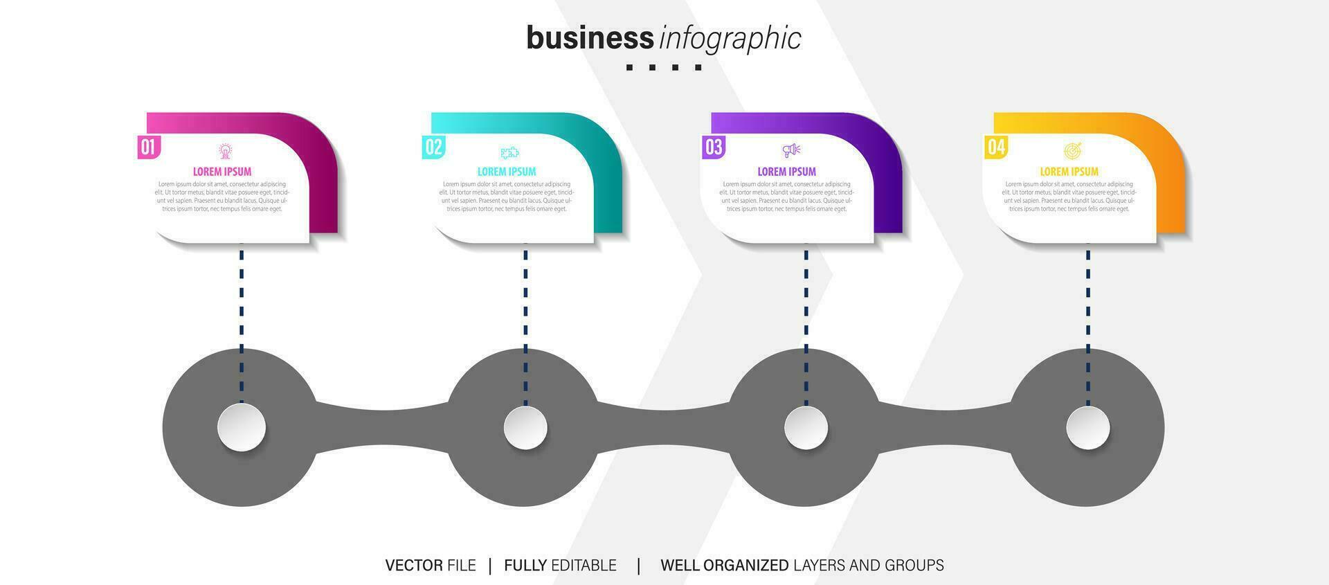 modelo de infográfico de negócios. rótulo de design de linha fina com ícone e 4 opções, etapas ou processos. vetor