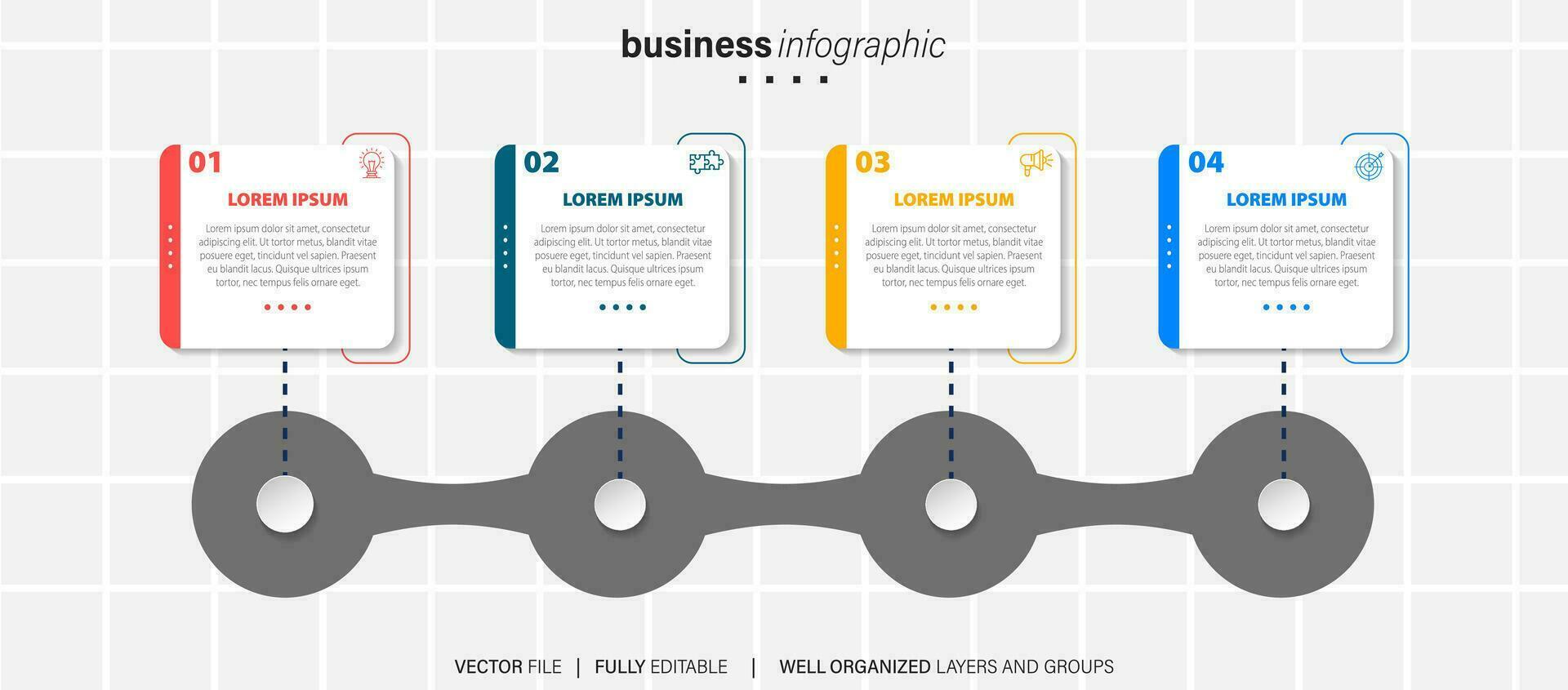 modelo de infográfico de negócios. rótulo de design de linha fina com ícone e 4 opções, etapas ou processos. vetor