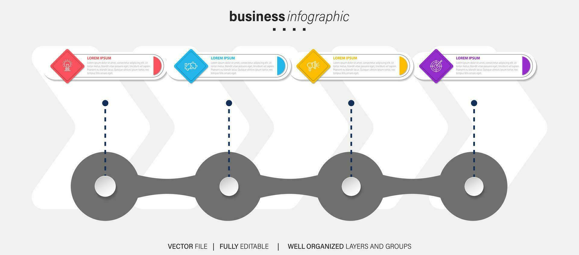 modelo de infográfico de negócios. rótulo de design de linha fina com ícone e 4 opções, etapas ou processos. vetor