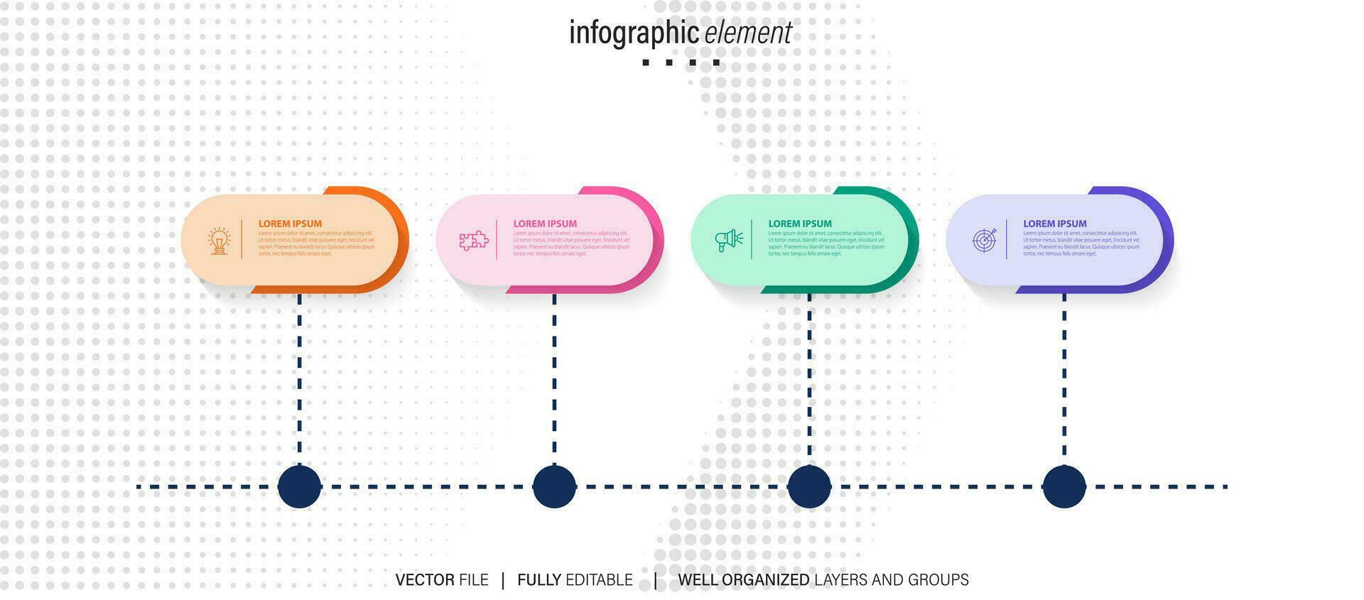 Linha do tempo infográfico com infográfico. moderno apresentação modelo com 4 spets para o negócio processo. local na rede Internet modelo em branco fundo para conceito moderno Projeto. horizontal layout. vetor