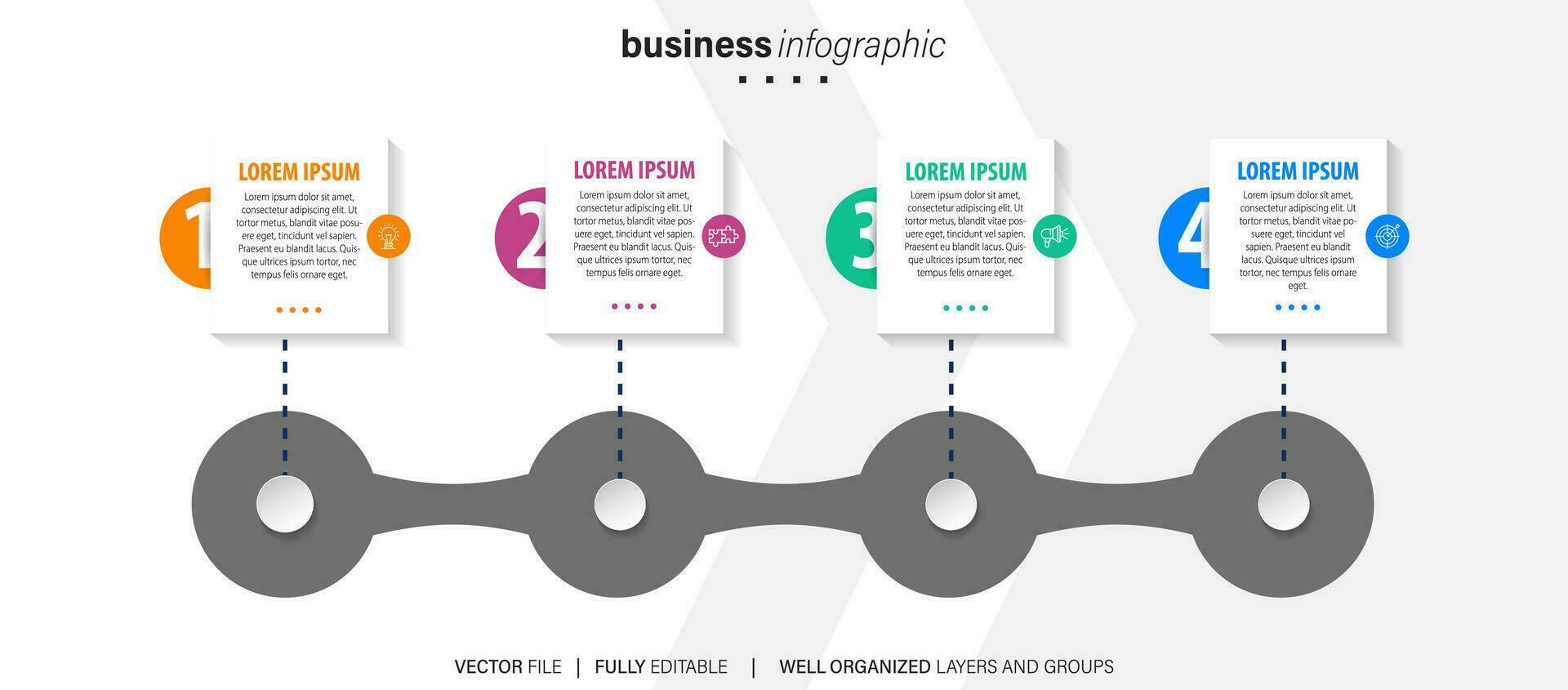 modelo de infográfico de negócios. rótulo de design de linha fina com ícone e 4 opções, etapas ou processos. vetor