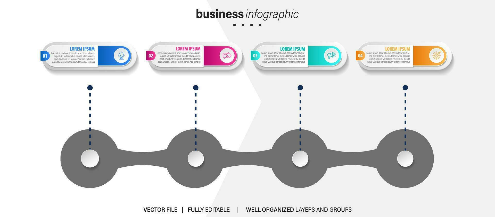 modelo de infográfico de negócios. rótulo de design de linha fina com ícone e 4 opções, etapas ou processos. vetor