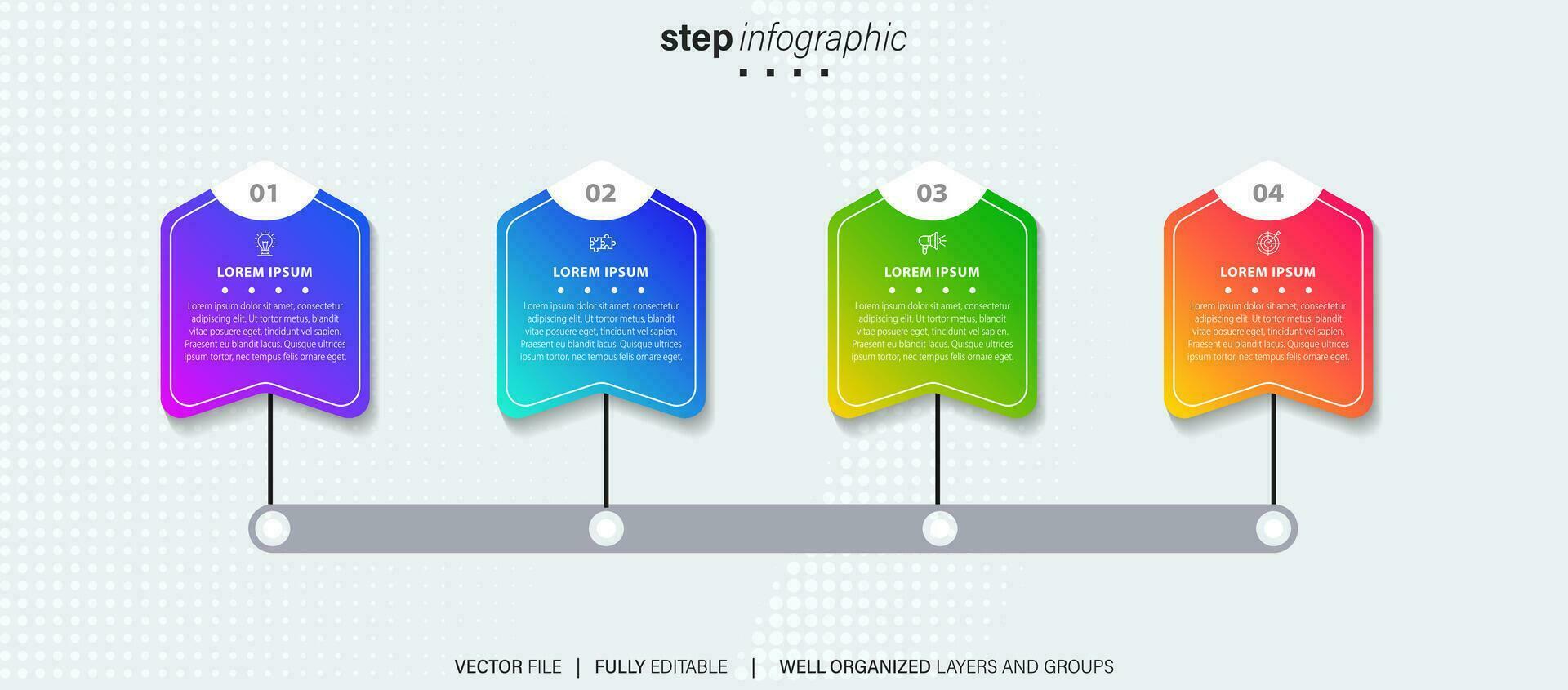 infográfico Projeto modelo. Linha do tempo conceito com 4 passos vetor