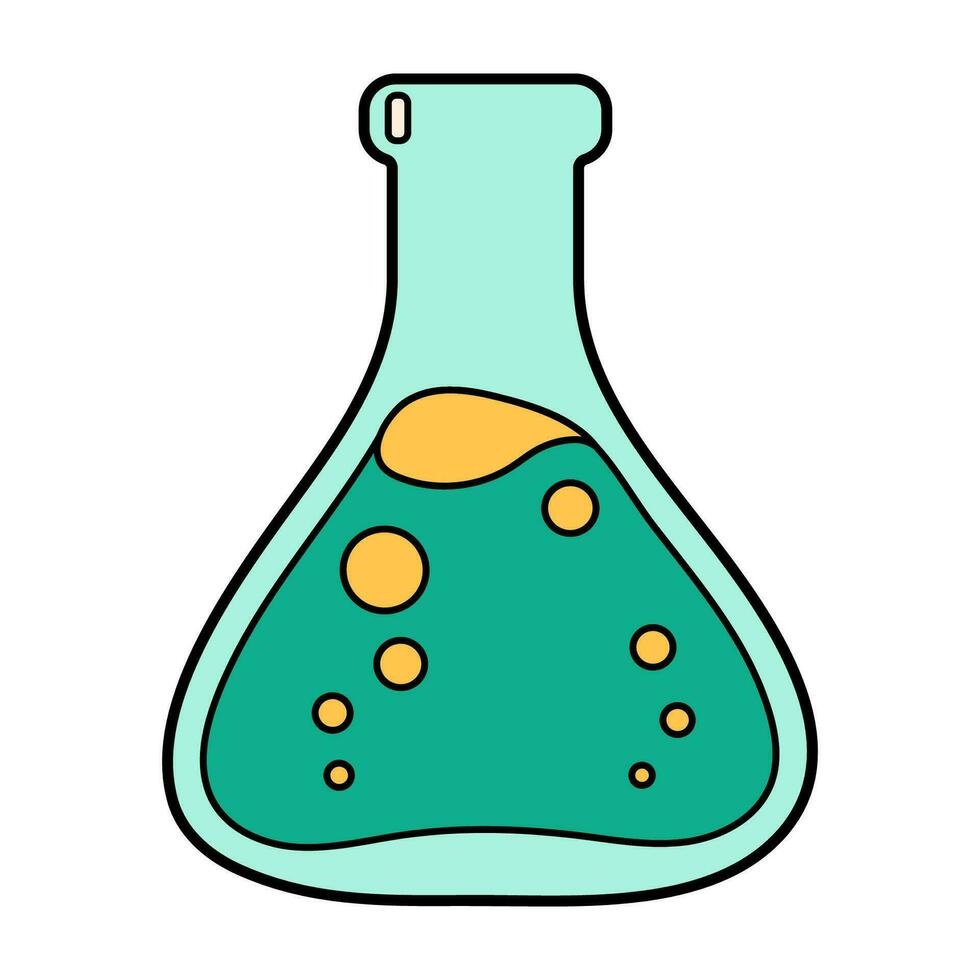 arte Ciência escola químico frasco ícone. química e biologia Educação laboratório desenho animado teste tubo. negrito brilhante laboratório equipamento. vetor ilustração isolado em branco.