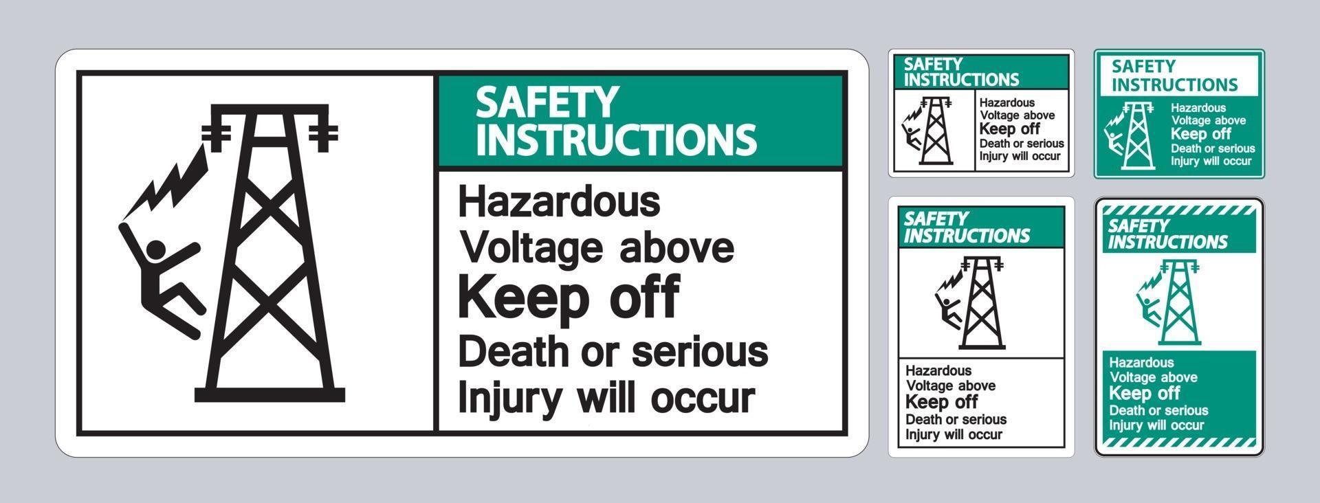 instruções de segurança voltagem perigosa acima evita a morte ou ferimentos graves ocorrerão. vetor