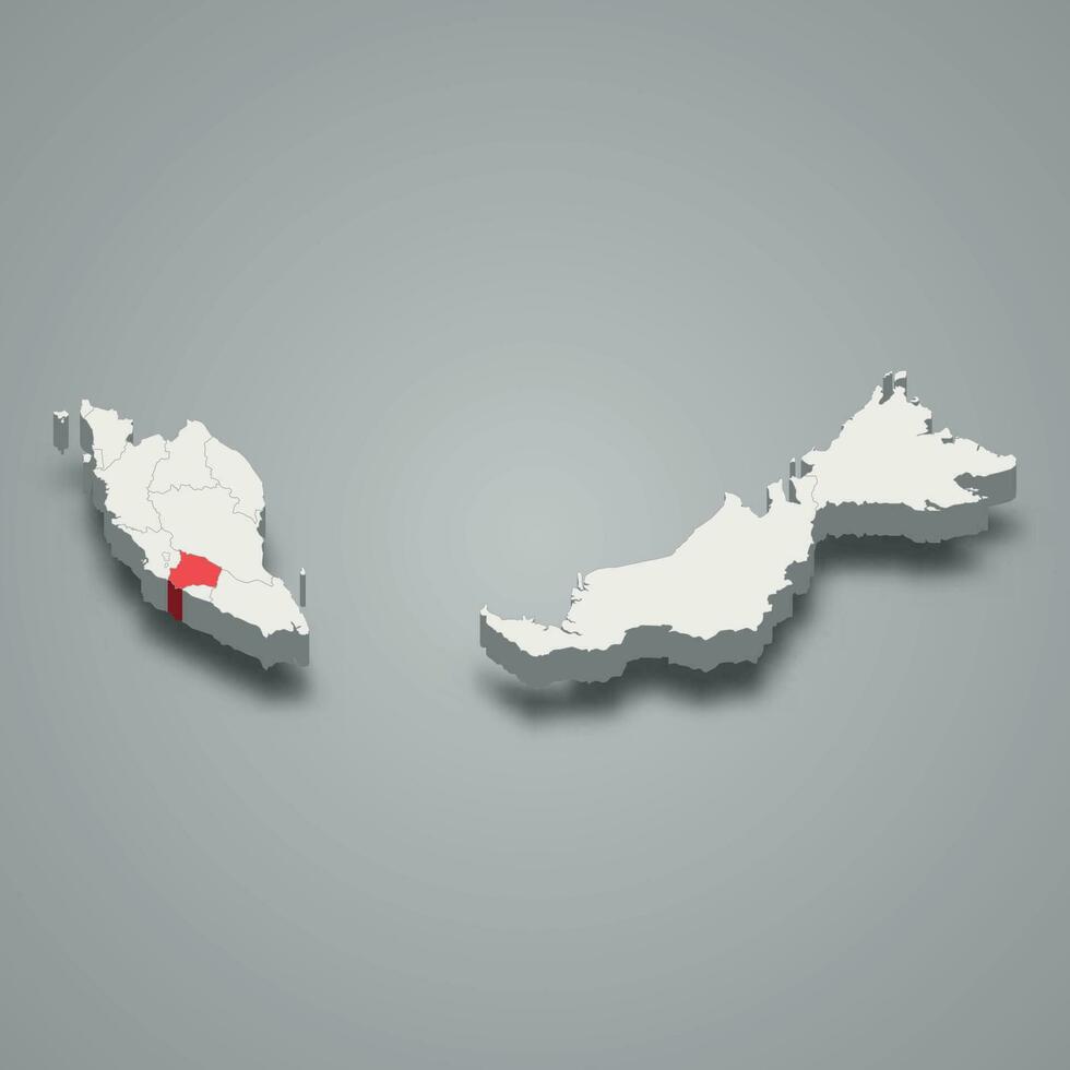 negeri sembilan Estado localização dentro Malásia 3d mapa vetor