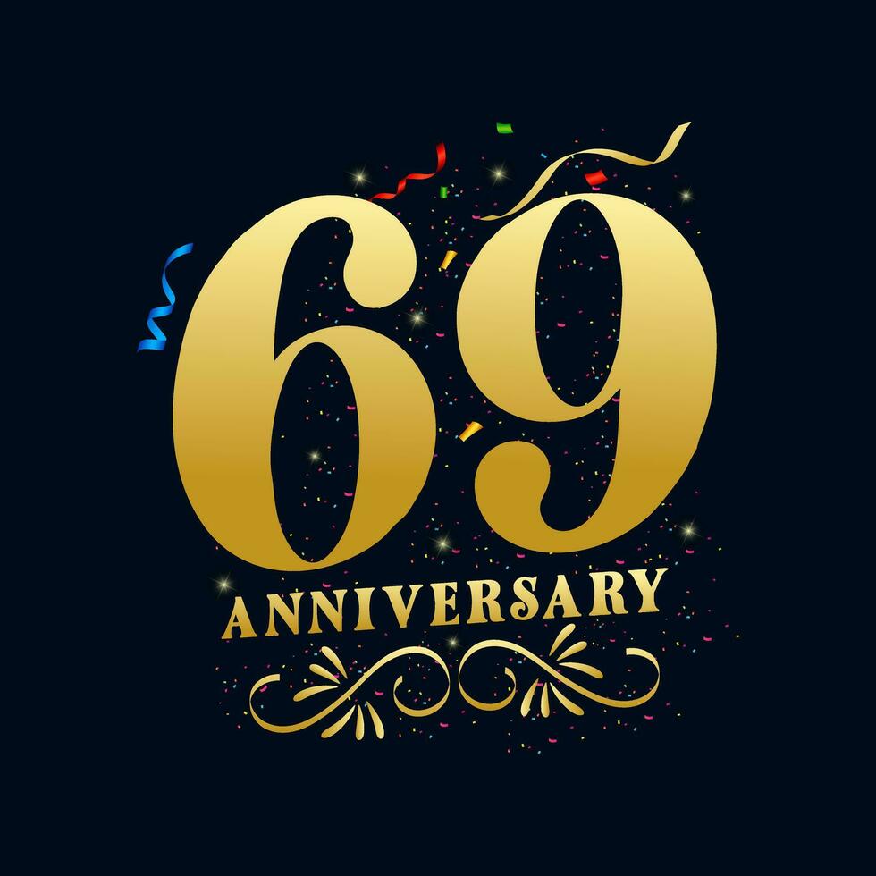 69 aniversário luxuoso dourado cor 69 anos aniversário celebração logotipo Projeto modelo vetor