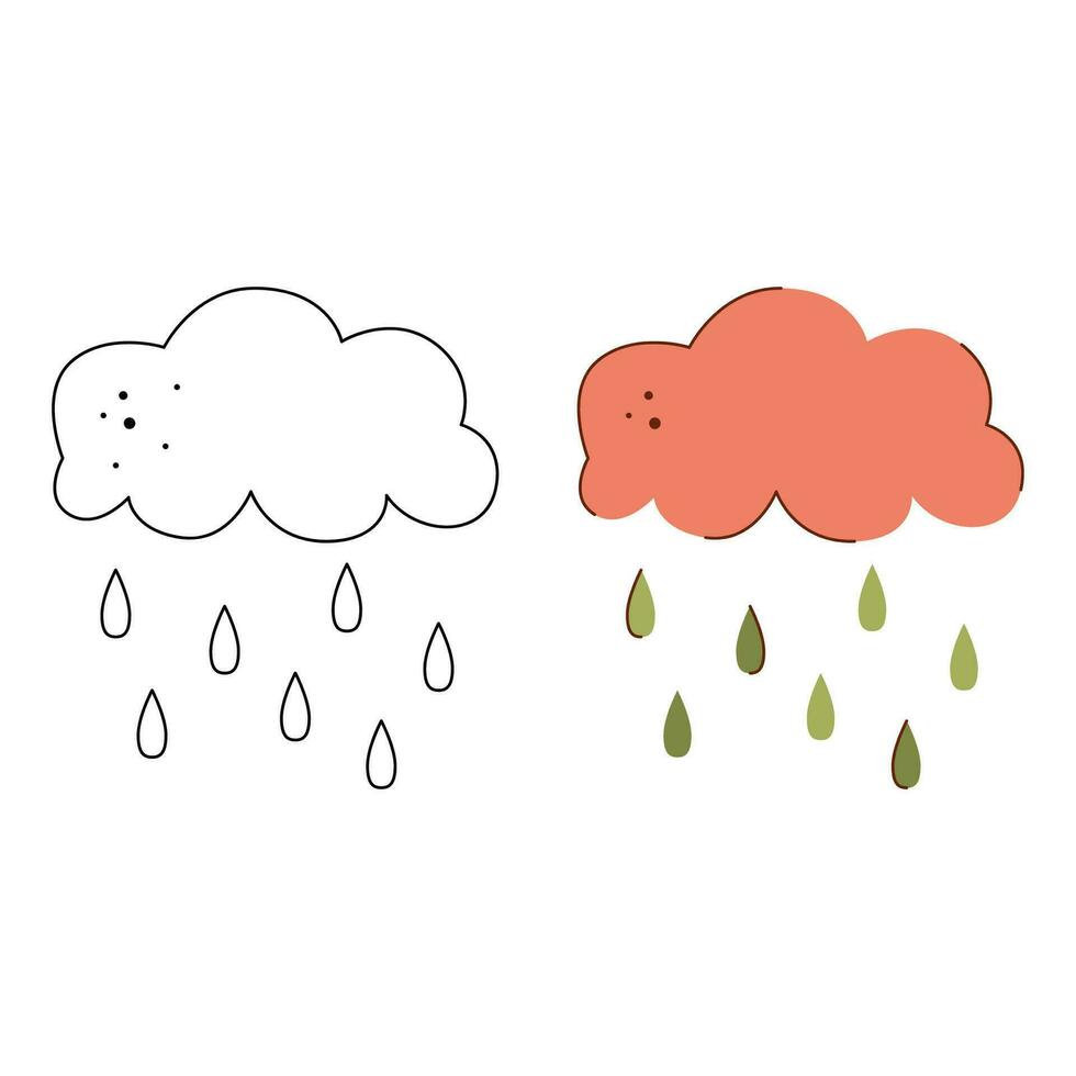 uma pequeno conjunto com nuvem e chuva. Preto e branco e cor clipart vetor ilustração.