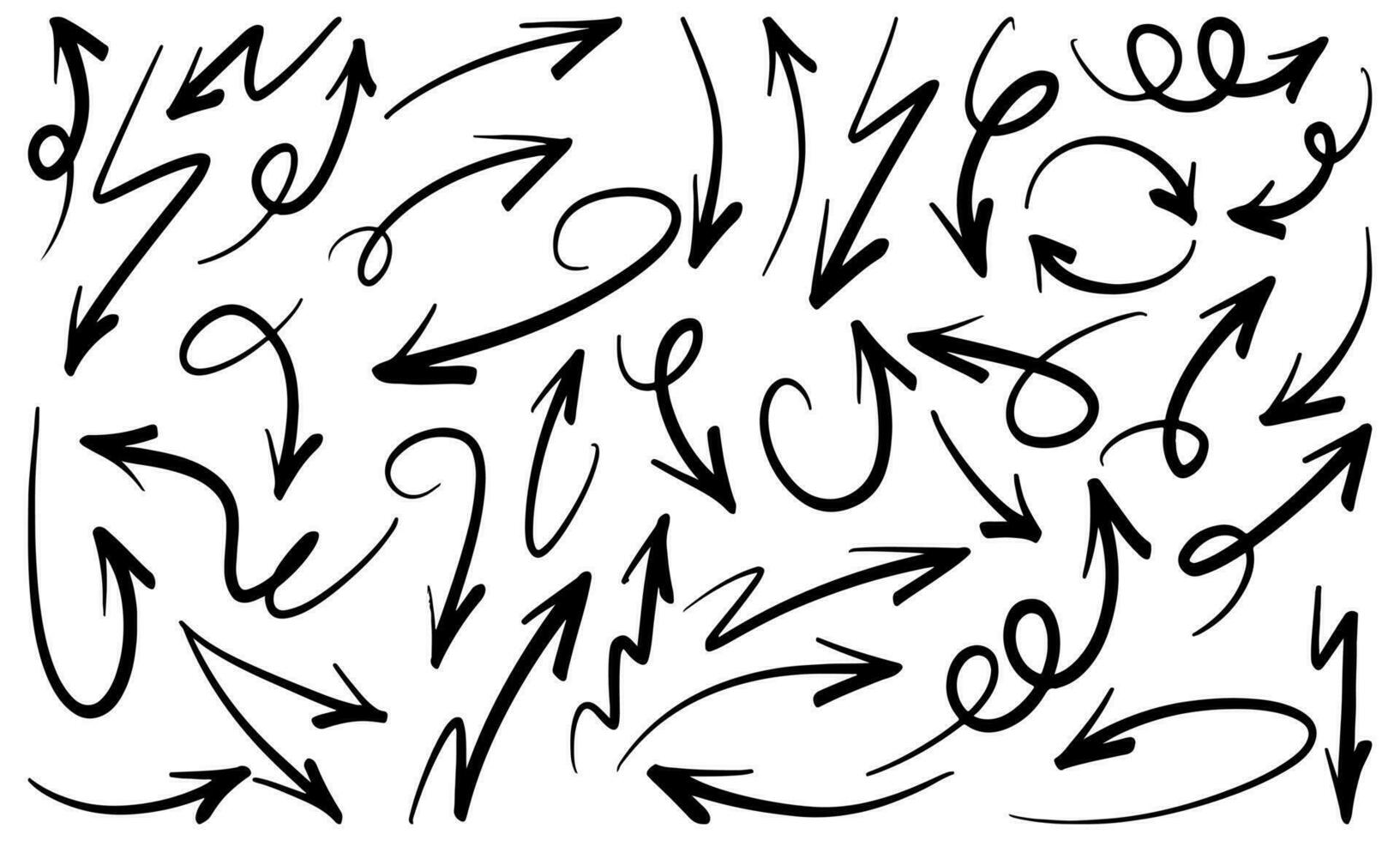 conjunto de doodle de setas de vetor de mão desenhada sobre fundo branco. ilustração em vetor elemento de design.