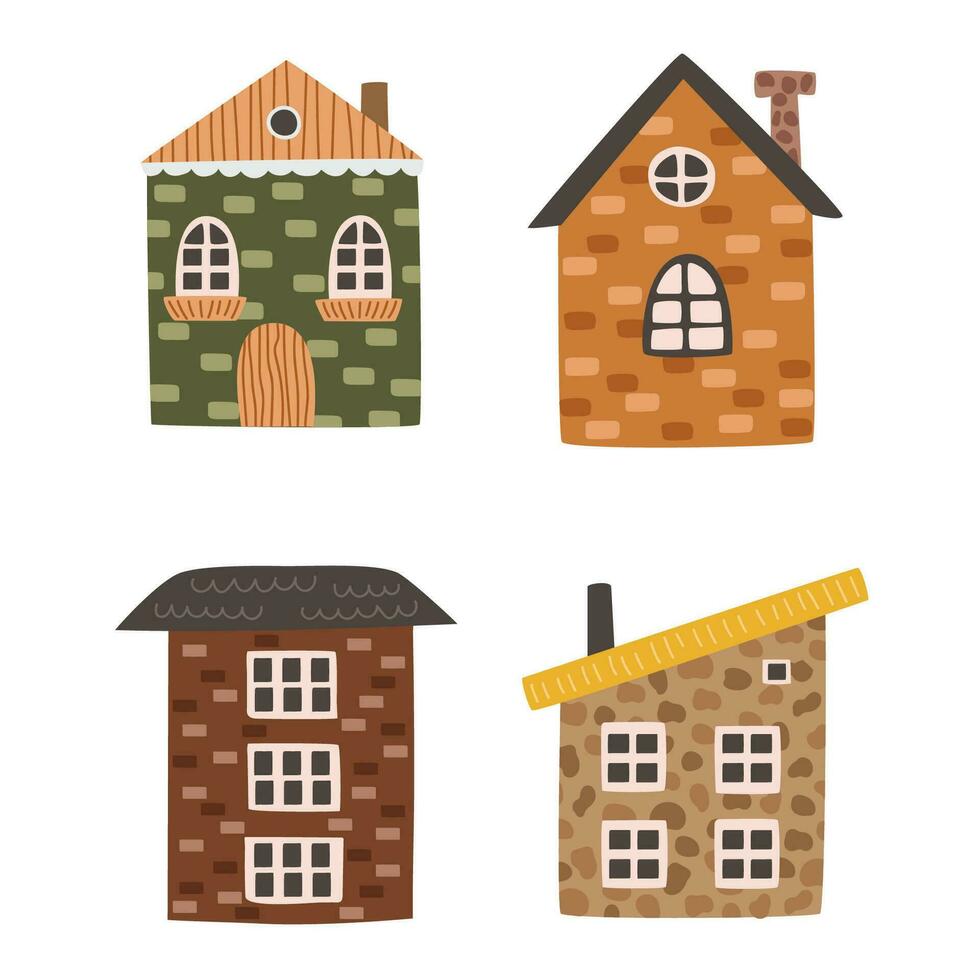 multicolorido casas definir. vetor ilustração dentro plano desenho animado estilo.