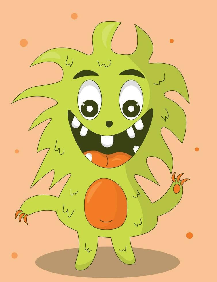 desenho animado monstro com laranja olhos e verde cabelo vetor